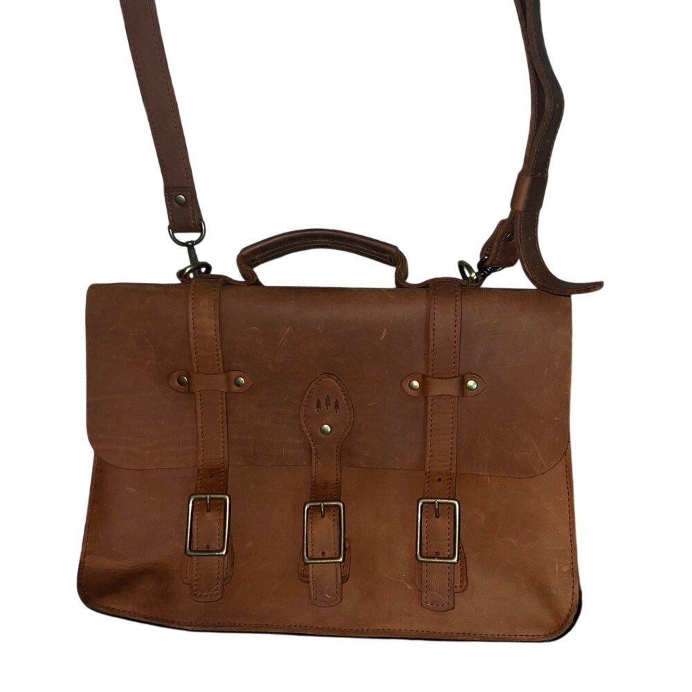 Portland Leather Goods Cognac Leather Satchel Briefcase Laptop Bag